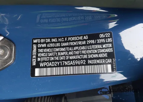 2022 Porsche Taycan Gts from USA, damaged, VIN WP0AD2Y17NSA59692